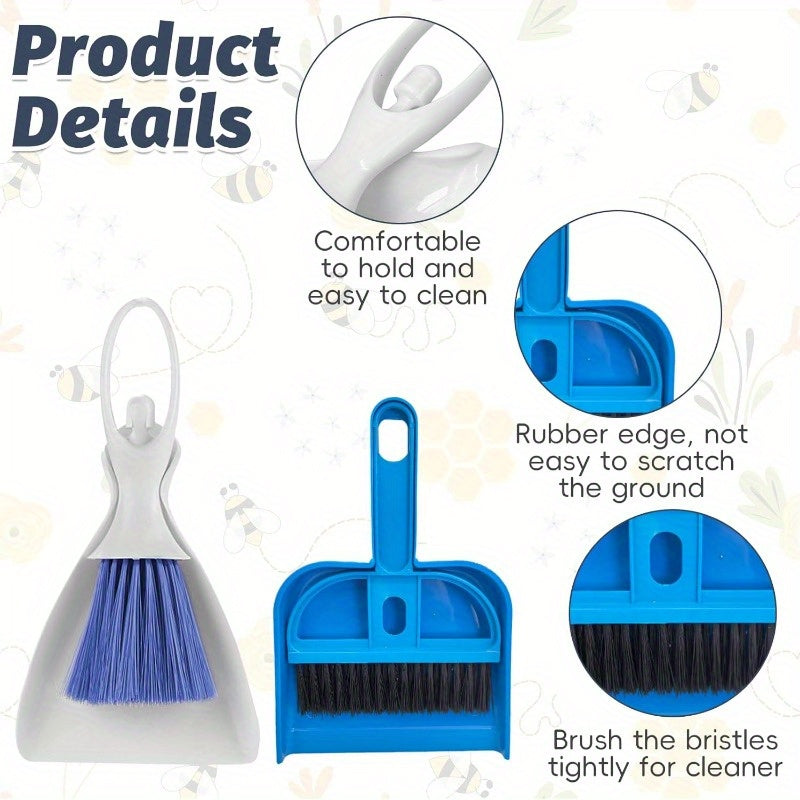 2 Pack Mini Dustpan and Brush Set with Ergonomic Handle & Locking Mechanism - Heavy-Duty BPA-Free Plastic, Compact Pet Cage Cleaner with Hanging Storage for Small Animals - Ideal for Guinea Pigs, Cats, Hamsters, Chinchillas, Rabbits, Reptiles -