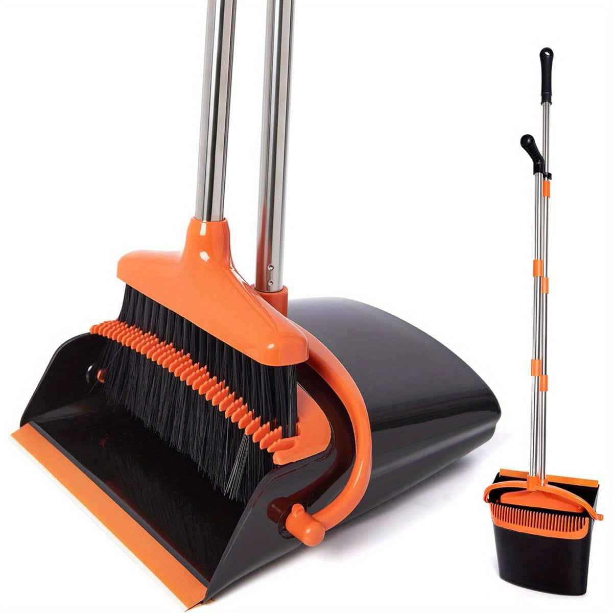 1-Pack Heavy-Duty Broom and Dustpan Set with Long Handle - Lightweight Stainless Steel Cleaning Combo, Space-Saving Stand Upright Dustpan, for Home, Kitchen, Office, Pet Hair, Hardwood Floors, Carpets - Ideal for Small Spaces & Commercial Use, Broom