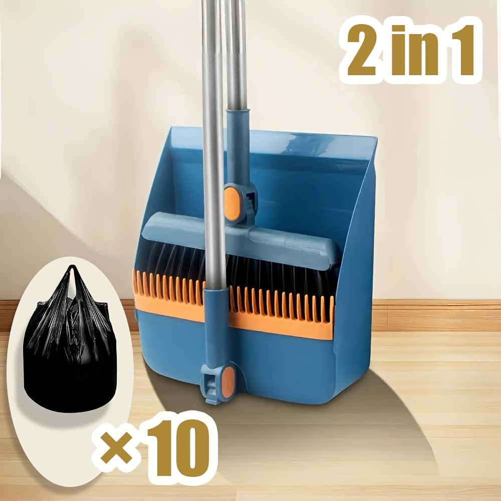 2pcs Set 3-in-1 Rotatable & Foldable Magnetic Suction Broom and Dustpan with Ergonomic Handle, Large Heavy-Duty Head & Non-Stick Soft Bristles - Heavy-Duty Plastic Construction for Pet Hair, Carpets, Hard Floors - Space-Saving Sweeping System
