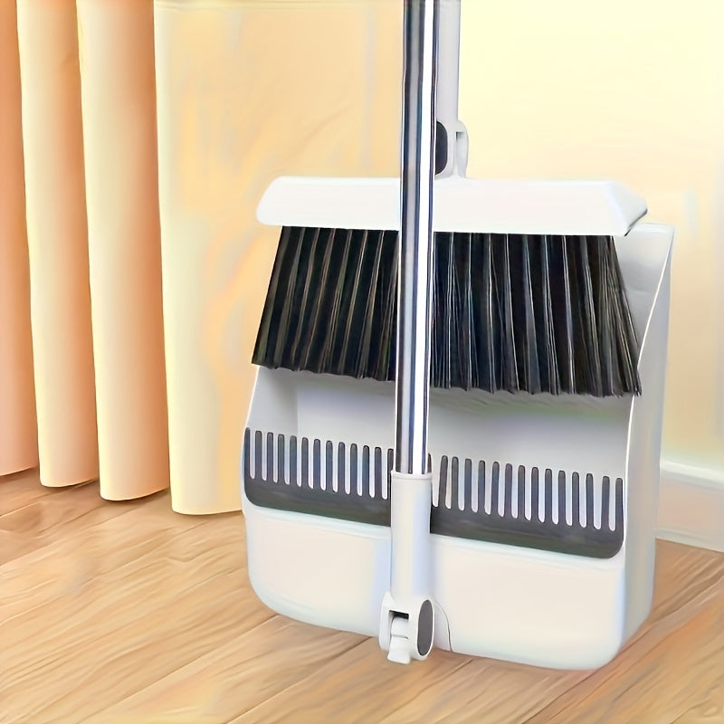 2-in-1 Long Handle Broom and Dustpan Set, Suitable for Home, Office, Indoor/Outdoor Sweeping, Upright Broom and Dustpan, Bathroom and Kitchen Cleaning Supplies