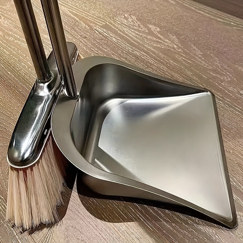 Durable Stainless Steel Broom and Dustpan Set with Slant Edge Design - Efficient Cleaning Combo for Home, Office, and School Dormitory, Hard Floor Surface, Practical Cleaning Tools|Modern Broom Design|Stainless Steel Construction, Broom and Dustpan Set