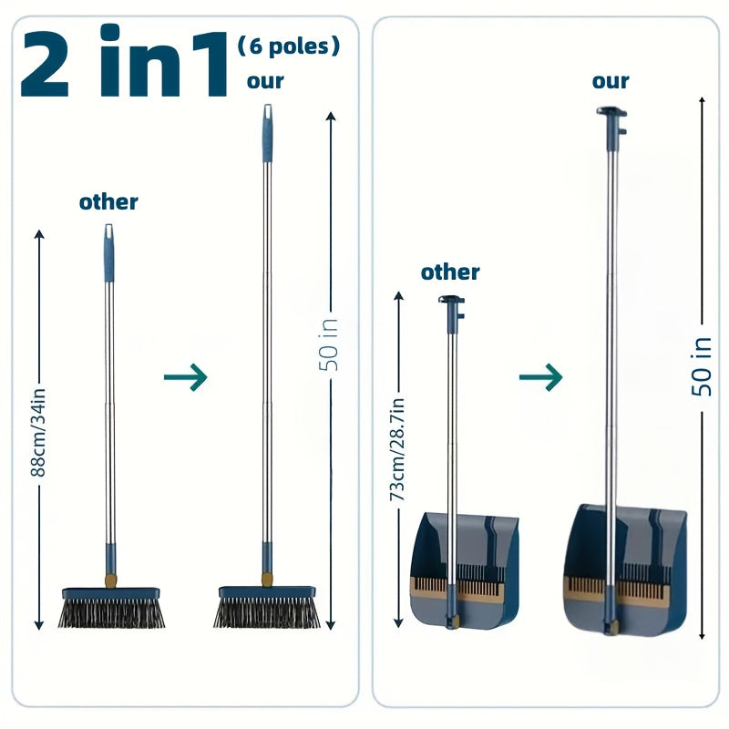 2-in-1 Broom and Dustpan Set with Garbage Bags - Heavy-Duty Sweeping & Dusting Combo, Long Handle for Hard Floors, Pet Hair Removal, Space-Saving Design - Ideal for Home, Office, Dorm, Bathroom, Kitchen - Cleaning Gadgets, Dorm Essentials, Sleek Combo,