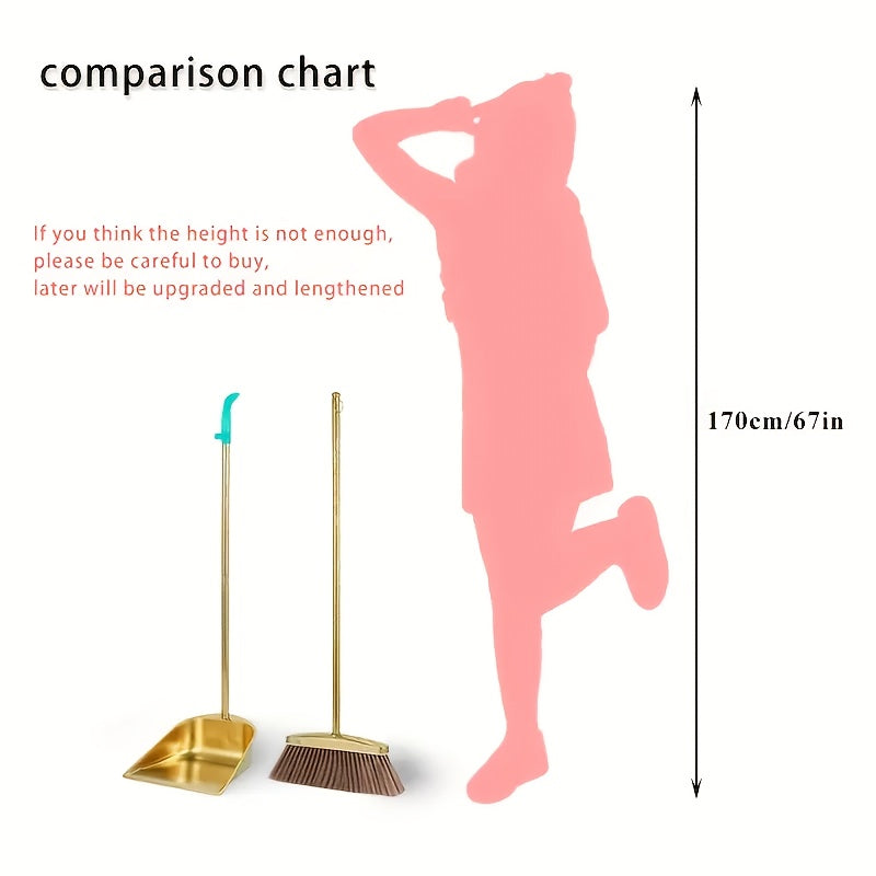 Golden Stainless Steel Broom and Dustpan Set - Heavy-Duty Cleaning Tools with Golden Broom Head & Pan, Easy-Clean Surface for Home, Office, Restaurant, Garage, Patio - Ideal for Hardwood, Tile, Linoleum Floors - Elegant Cleaning Set, Home Organization,