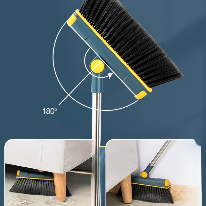 [Rotatable Broom Set] Thickened Rotatable Folding Soft Bristle Broom Dustpan Set - Sturdy and Durable Stainless Steel Pole - Convenient Cleaning Supplies