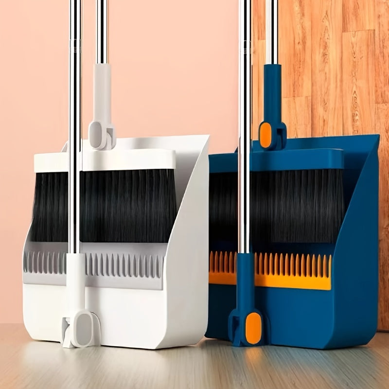 [Sturdy Broom Set] Collapsible Stainless Steel Handle Indoor Broom And Dustpan Set | Soft Bristles for Hard Floors | for Home, Kitchen, Room, Office Living Room Essential Cleaning Products, Practical Sweeping Kit, Home Cleaning Tools, Spacesaving Set,