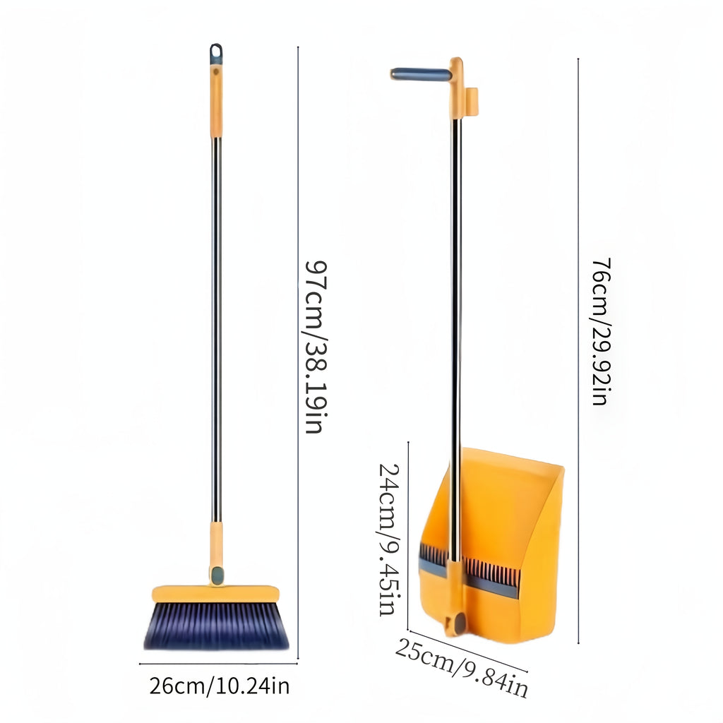 Sturdy indoor broom and dustpan set with collapsible stainless steel handle - Soft bristles for hard floors - for home, kitchen, room, office living room essential cleaning products, practical sweeping kit