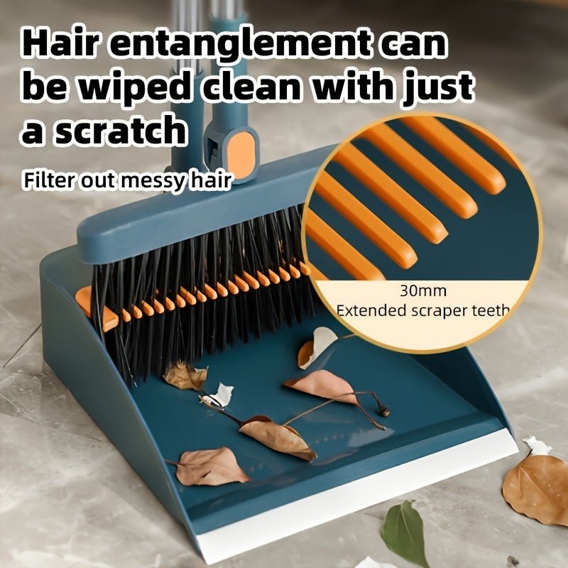 1set Household Broom And Dustpan Set - Durable Sweeping Broom And Dustpan with Long Handle, Creative Dustpan with Comb Tooth, Pet Hair Removal, Floor Cleaning Tool - for Home Office School Dorm - Everyday Cleaning - Great Gift for Housewarming, Ergonomic