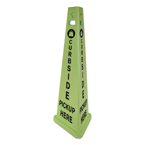 Impact Trivu 3-sided Curbside Pickup Here Sign, Fluorescent Green, 14.75 X 12.7 X 40, Plastic