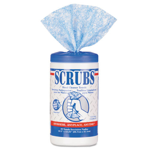 SCRUBS Hand Cleaner Towels, 10 X 12, Blue-white, 30-canister