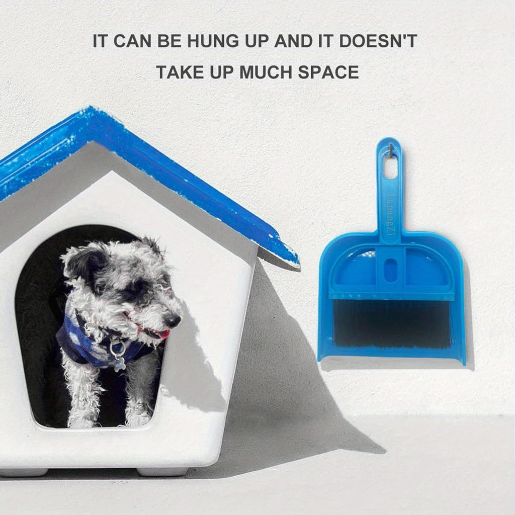 Mini Dustpan and Broom Set - Portable Plastic Brush with Stainless Steel Bristles, Ideal for Desk, Home, Kitchen, Cage Cleaning of Small Animals like Guinea Pigs, Rabbits, Hamsters - Blue, Pet Grooming Essentials|Compact Design|Durable Plastic, Pet