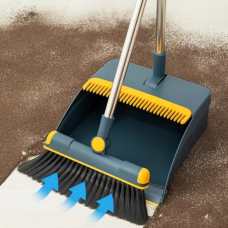 [Rotatable Broom Set] Thickened Rotatable Folding Soft Bristle Broom Dustpan Set - Sturdy and Durable Stainless Steel Pole - Convenient Cleaning Supplies