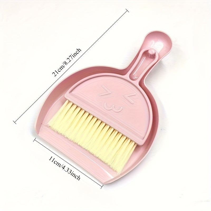 3pcs, mixed color, smiling face desktop broom, cleaning tool handheld broom, keyboard cleaning brush, small broom set with dustpan, computer clutter brush, suitable for table and desktop cleaning
