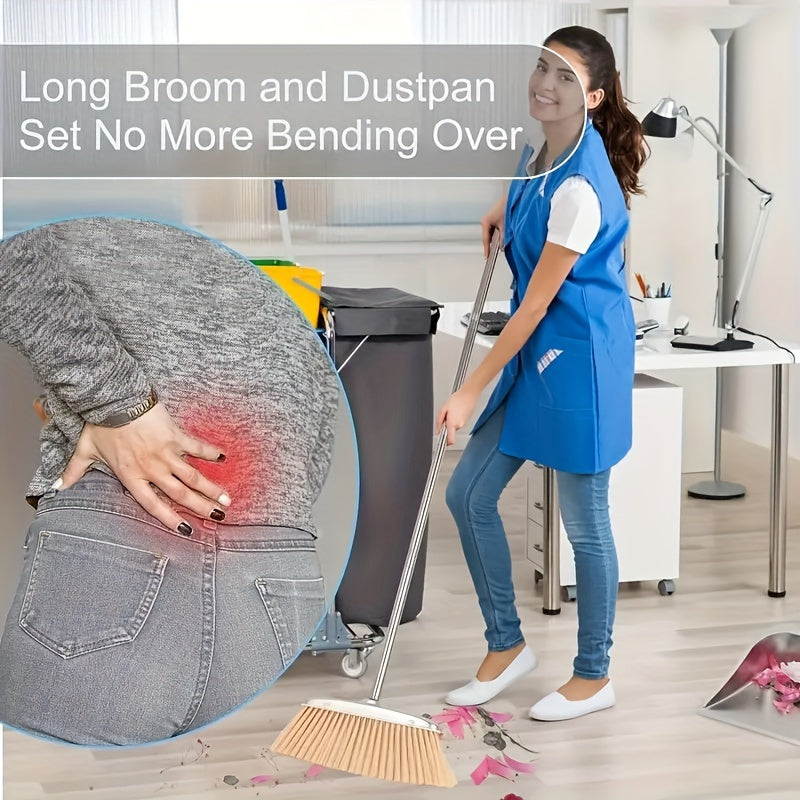 Durable Stainless Steel Broom and Dustpan Set with Slant Edge Design - Efficient Cleaning Combo for Home, Office, and School Dormitory, Hard Floor Surface, Practical Cleaning Tools|Modern Broom Design|Stainless Steel Construction, Broom and Dustpan Set