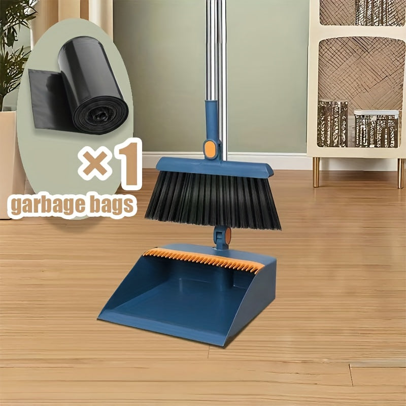 [Sturdy Broom Set] Collapsible Stainless Steel Handle Indoor Broom And Dustpan Set | Soft Bristles for Hard Floors | for Home, Kitchen, Room, Office Living Room Essential Cleaning Products, Practical Sweeping Kit, Home Cleaning Tools, Spacesaving Set,
