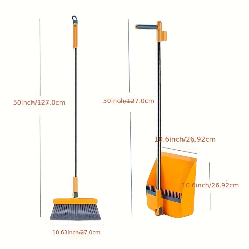 2pcs Set Of Brand New 3-in-1 Rotatable And Foldable Magnetic Suction Broom Dustpan Sweeping Set, Enlarged And Thickened Household Broom, Living Room, Bedroom Pet Hair Cleaning Broom, Non Stick Soft Hair Blue/orange/white Broom