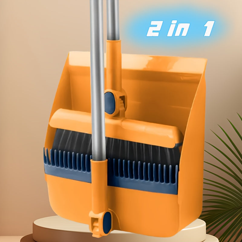 Sturdy indoor broom and dustpan set with collapsible stainless steel handle - Soft bristles for hard floors - for home, kitchen, room, office living room essential cleaning products, practical sweeping kit