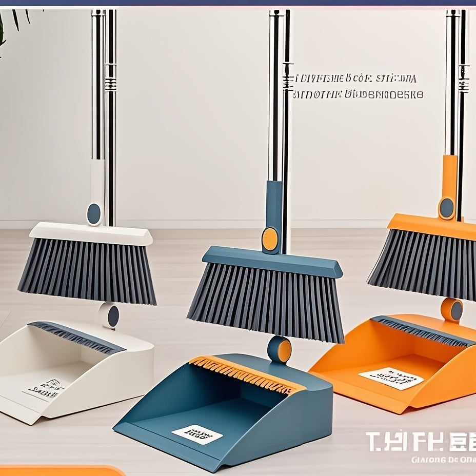 2pcs Set Of Brand New 3-in-1 Rotatable And Foldable Magnetic Suction Broom Dustpan Sweeping Set, Enlarged And Thickened Household Broom, Living Room, Bedroom Pet Hair Cleaning Broom, Non Stick Soft Hair Blue/orange/white Broom
