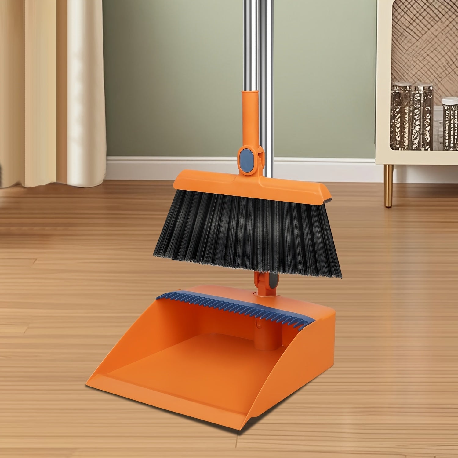 1set, Household Broom And Dustpan Set, Long Handle Floor Cleaning Broom Dustpan Set, Rotatable Broom And Dustpan with Comb Tooth, to Remove Dust And Garbage, for Home, Kitchen, Room, Office, Cleaning Supplies