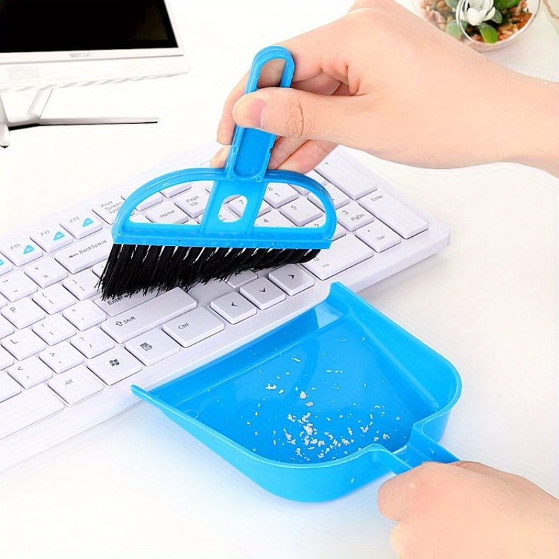 3pcs, mixed color, smiling face desktop broom, cleaning tool handheld broom, keyboard cleaning brush, small broom set with dustpan, computer clutter brush, suitable for table and desktop cleaning