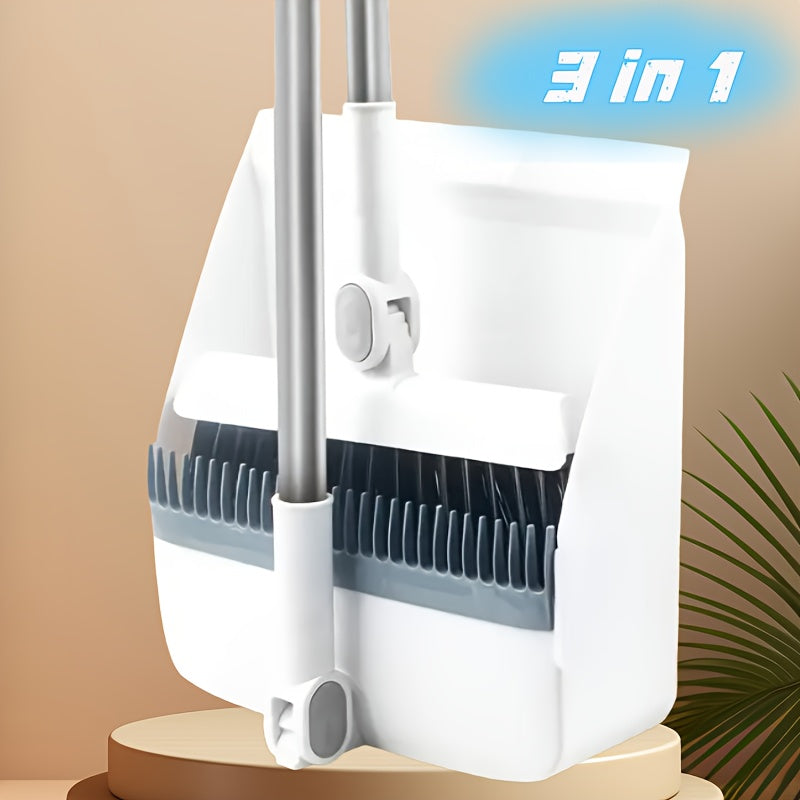 Sturdy indoor broom and dustpan set with collapsible stainless steel handle - Soft bristles for hard floors - for home, kitchen, room, office living room essential cleaning products, practical sweeping kit