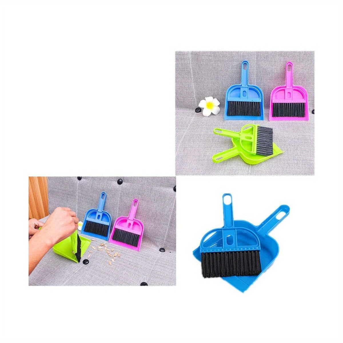 Mini Dustpan and Broom Set - Portable Plastic Brush with Stainless Steel Bristles, Ideal for Desk, Home, Kitchen, Cage Cleaning of Small Animals like Guinea Pigs, Rabbits, Hamsters - Blue, Pet Grooming Essentials|Compact Design|Durable Plastic, Pet