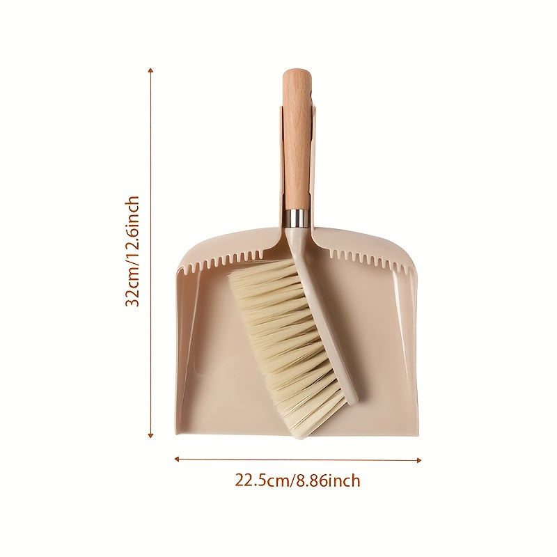 A set of small dustpan and wooden handle broom combination - suitable for cleaning sofas, tables, and small spaces