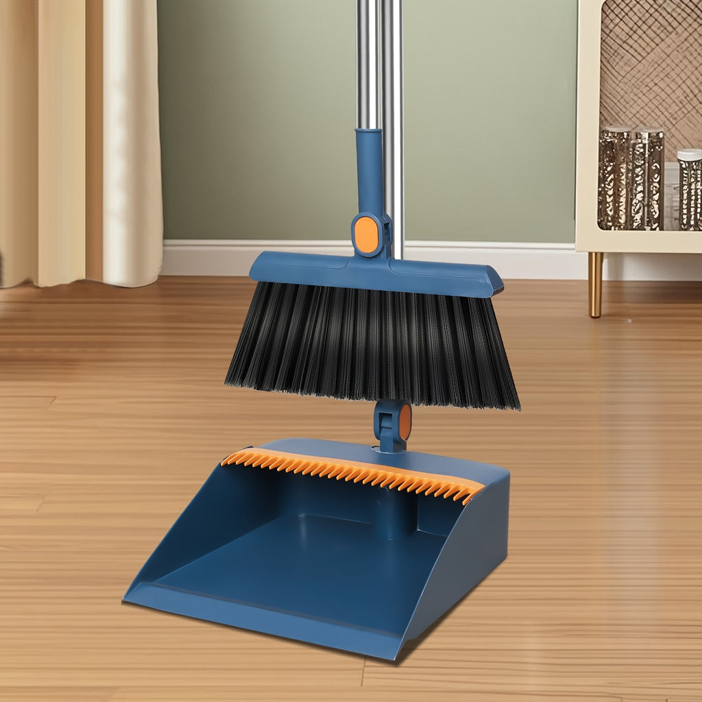 1set, Household Broom And Dustpan Set, Long Handle Floor Cleaning Broom Dustpan Set, Rotatable Broom And Dustpan with Comb Tooth, to Remove Dust And Garbage, for Home, Kitchen, Room, Office, Cleaning Supplies
