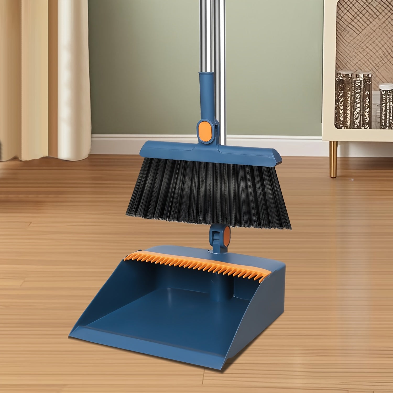 1set, Household Broom And Dustpan Set, Long Handle Floor Cleaning Broom Dustpan Set, Rotatable Broom And Dustpan with Comb Tooth, to Remove Dust And Garbage, for Home, Kitchen, Room, Office, Cleaning Supplies