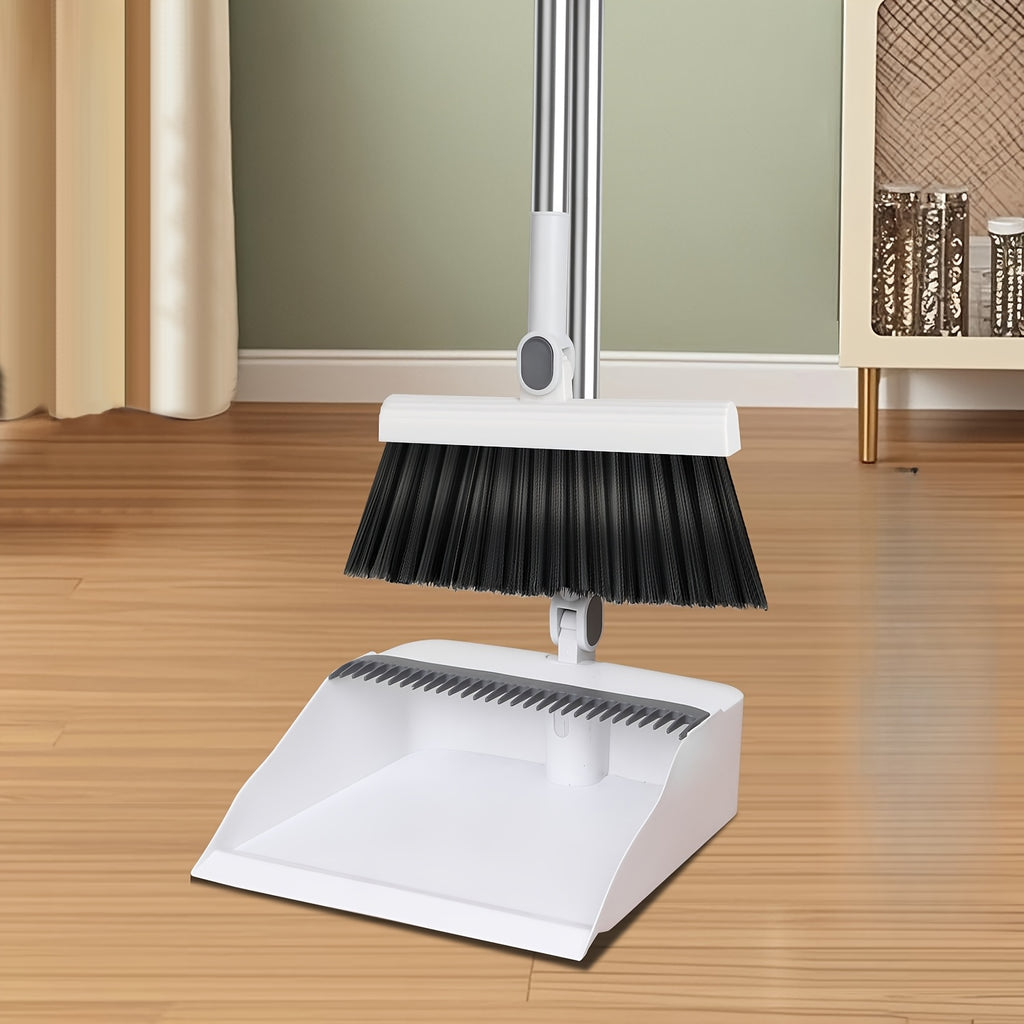 1set, Household Broom And Dustpan Set, Long Handle Floor Cleaning Broom Dustpan Set, Rotatable Broom And Dustpan with Comb Tooth, to Remove Dust And Garbage, for Home, Kitchen, Room, Office, Cleaning Supplies