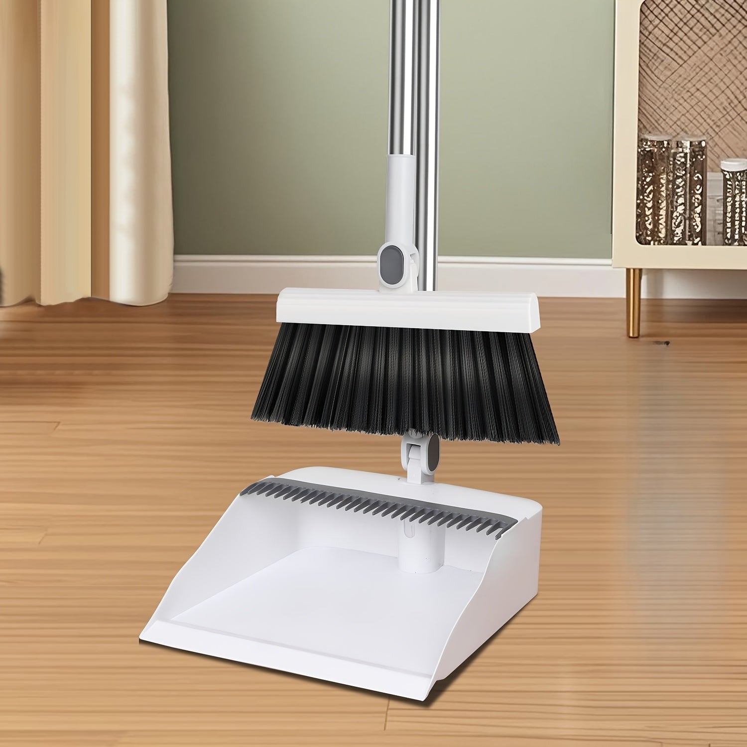 1set, Household Broom And Dustpan Set, Long Handle Floor Cleaning Broom Dustpan Set, Rotatable Broom And Dustpan with Comb Tooth, to Remove Dust And Garbage, for Home, Kitchen, Room, Office, Cleaning Supplies