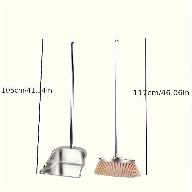 Durable Stainless Steel Broom and Dustpan Set with Slant Edge Design - Efficient Cleaning Combo for Home, Office, and School Dormitory, Hard Floor Surface, Practical Cleaning Tools|Modern Broom Design|Stainless Steel Construction, Broom and Dustpan Set