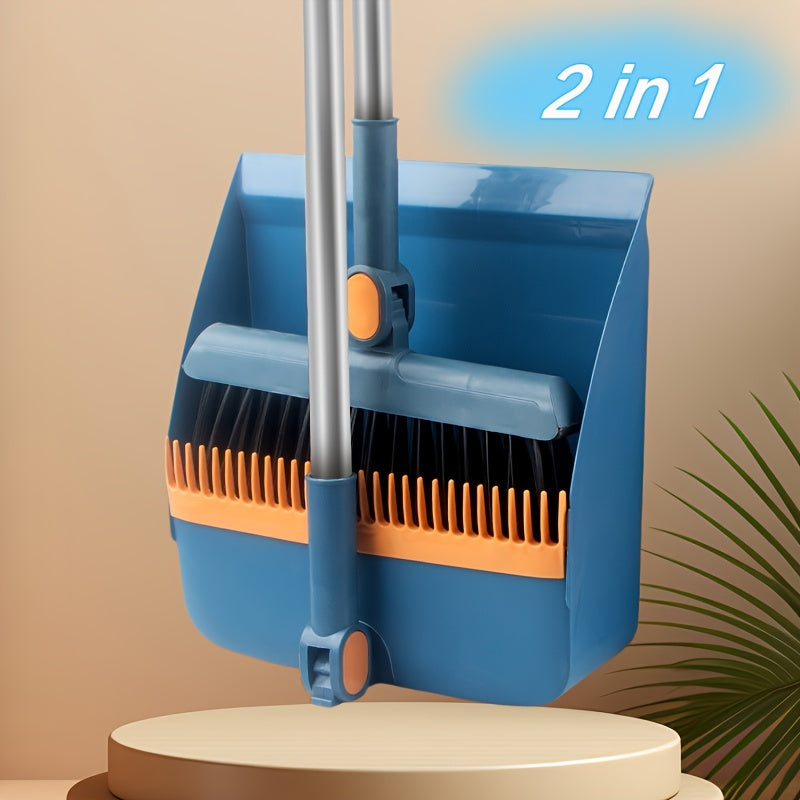 Sturdy indoor broom and dustpan set with collapsible stainless steel handle - Soft bristles for hard floors - for home, kitchen, room, office living room essential cleaning products, practical sweeping kit