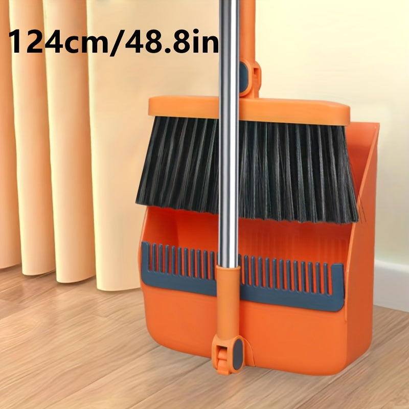 A Set of Household Broom And Dustpan, Long-Handled Floor Cleaning Broom And Dustpan Set, Rotatable Broom And Dustpan with Comb, Used to Remove Dust And Garbage, Suitable for Home, Kitchen, Room, Office, Cleaning Supplies, Cleaning Tools, Back-To-School
