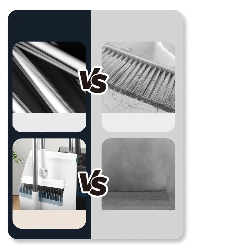 2pcs Set Of Brand New 3-in-1 Rotatable And Foldable Magnetic Suction Broom Dustpan Sweeping Set, Enlarged And Thickened Household Broom, Living Room, Bedroom Pet Hair Cleaning Broom, Non Stick Soft Hair Blue/orange/white Broom