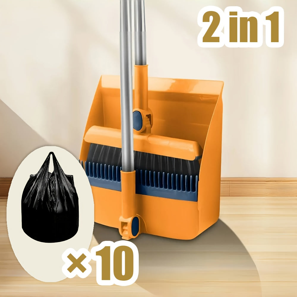 2pcs Set 3-in-1 Rotatable & Foldable Magnetic Suction Broom and Dustpan with Ergonomic Handle, Large Heavy-Duty Head & Non-Stick Soft Bristles - Heavy-Duty Plastic Construction for Pet Hair, Carpets, Hard Floors - Space-Saving Sweeping System