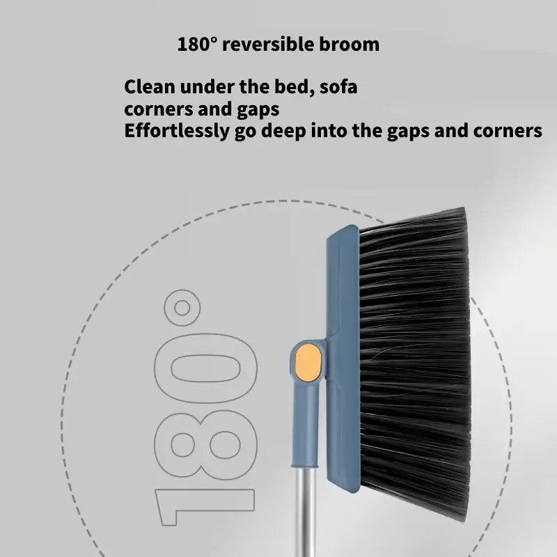 2-in-1 Broom and Dustpan Set with Garbage Bags - Heavy-Duty Sweeping & Dusting Combo, Long Handle for Hard Floors, Pet Hair Removal, Space-Saving Design - Ideal for Home, Office, Dorm, Bathroom, Kitchen - Cleaning Gadgets, Dorm Essentials, Sleek Combo,
