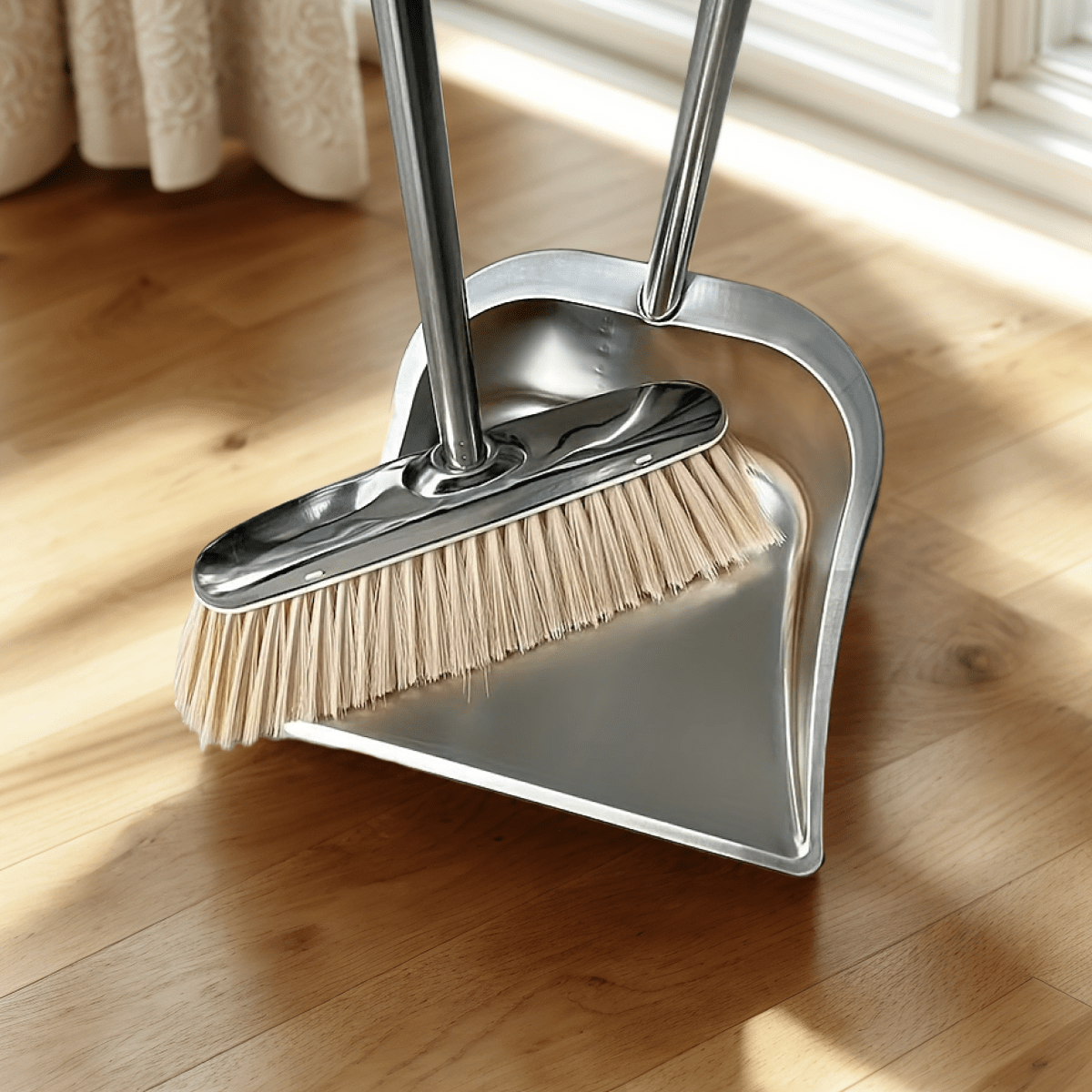 Durable Stainless Steel Broom and Dustpan Set with Slant Edge Design - Efficient Cleaning Combo for Home, Office, and School Dormitory, Hard Floor Surface, Practical Cleaning Tools|Modern Broom Design|Stainless Steel Construction, Broom and Dustpan Set