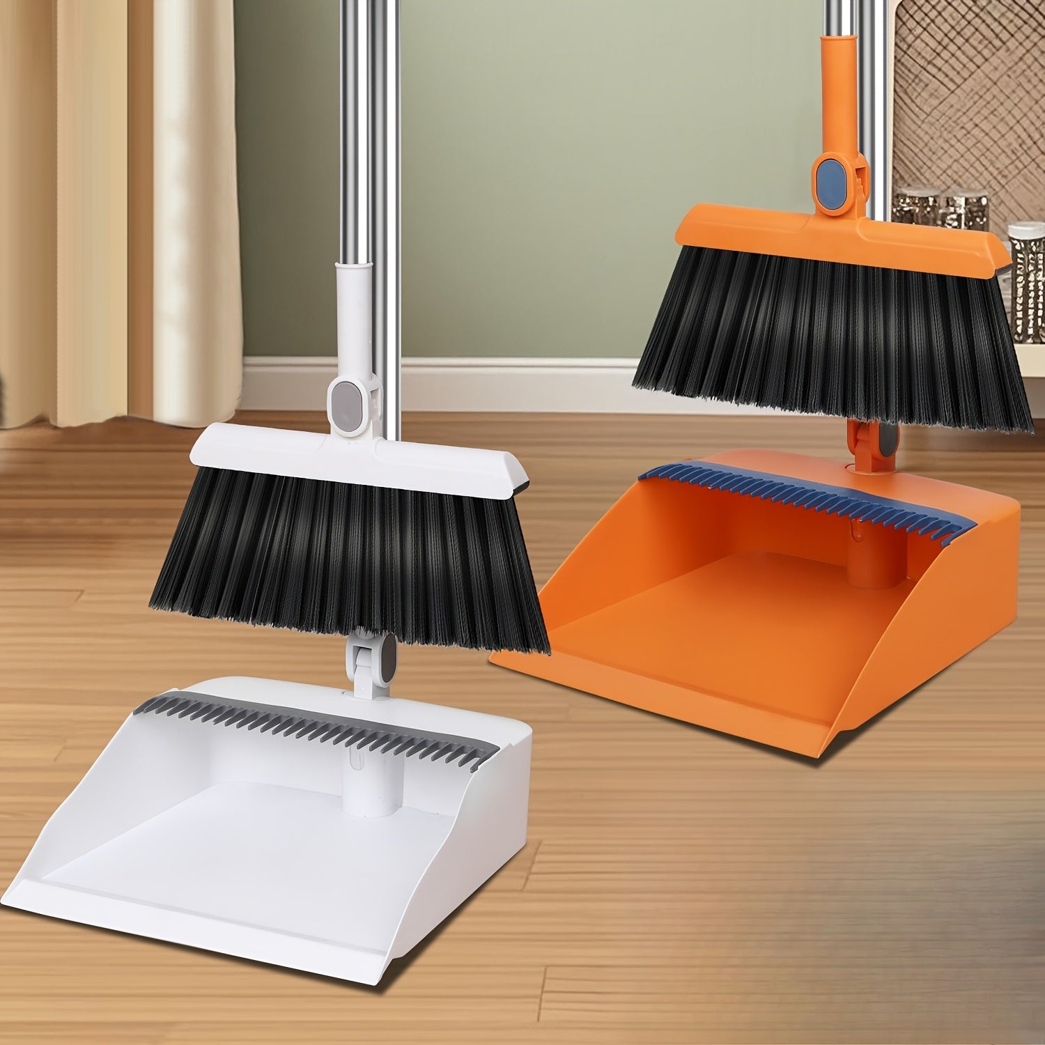 1set, Household Broom And Dustpan Set, Long Handle Floor Cleaning Broom Dustpan Set, Rotatable Broom And Dustpan with Comb Tooth, to Remove Dust And Garbage, for Home, Kitchen, Room, Office, Cleaning Supplies