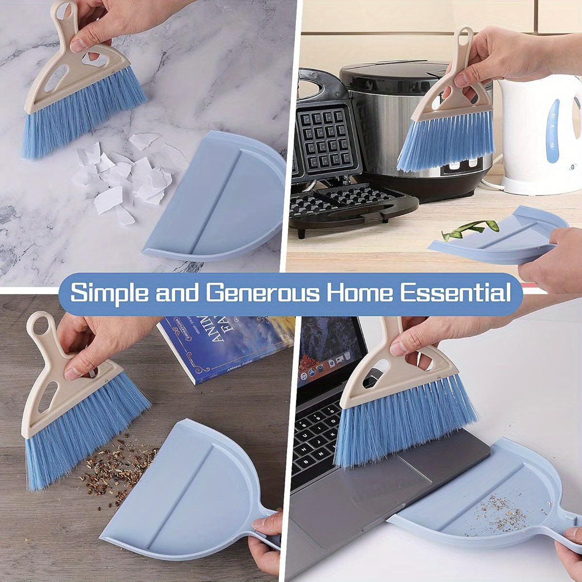 Compact Blue Mini Broom and Dustpan Set with Soft Bristles - Portable Tabletop Cleaning Kit for Kitchen, Bathroom, Living Room, and Bedroom - Ideal for Crumb Sweeping and Dust Removal, Kitchen Cleaning Essentials|Compact Cleaning Kit|Durable Cleaning