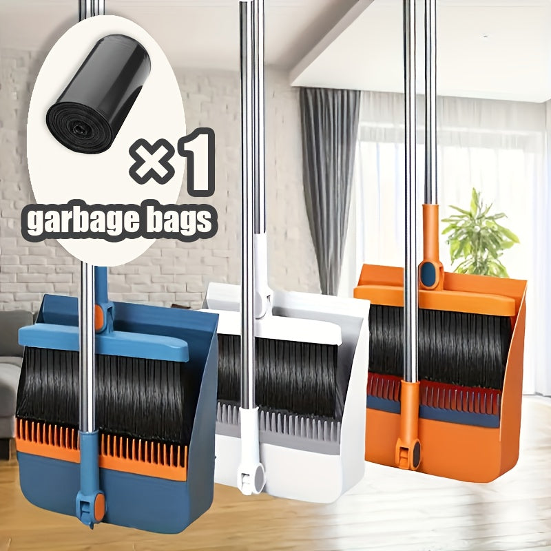 2pcs Set Of Brand New 3-in-1 Rotatable And Foldable Magnetic Suction Broom Dustpan Sweeping Set, Enlarged And Thickened Household Broom, Living Room, Bedroom Pet Hair Cleaning Broom, Non Stick Soft Hair Blue/orange/white Broom