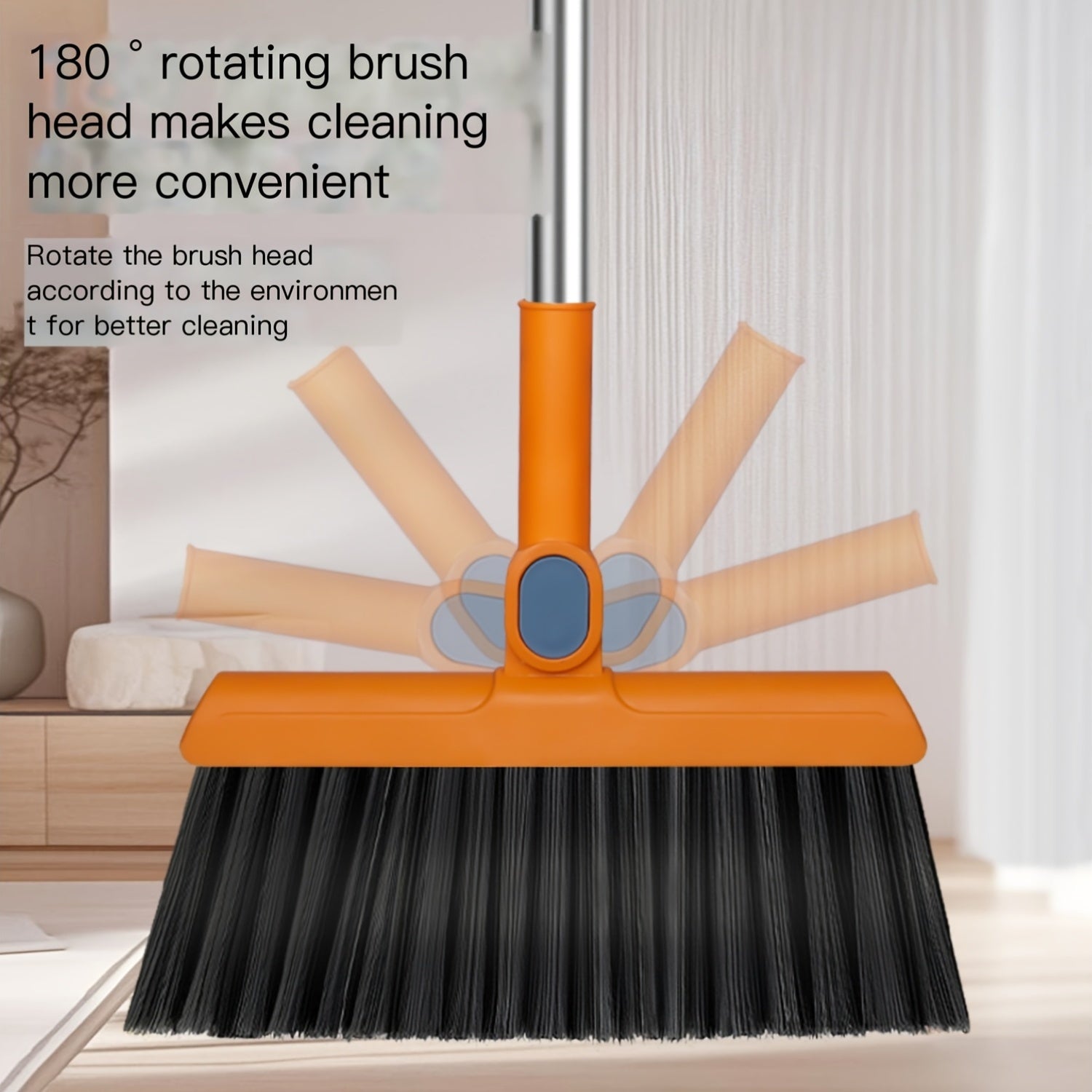 2pcs Set Of Brand New 3-in-1 Rotatable And Foldable Magnetic Suction Broom Dustpan Sweeping Set, Enlarged And Thickened Household Broom, Living Room, Bedroom Pet Hair Cleaning Broom, Non Stick Soft Hair Blue/orange/white Broom